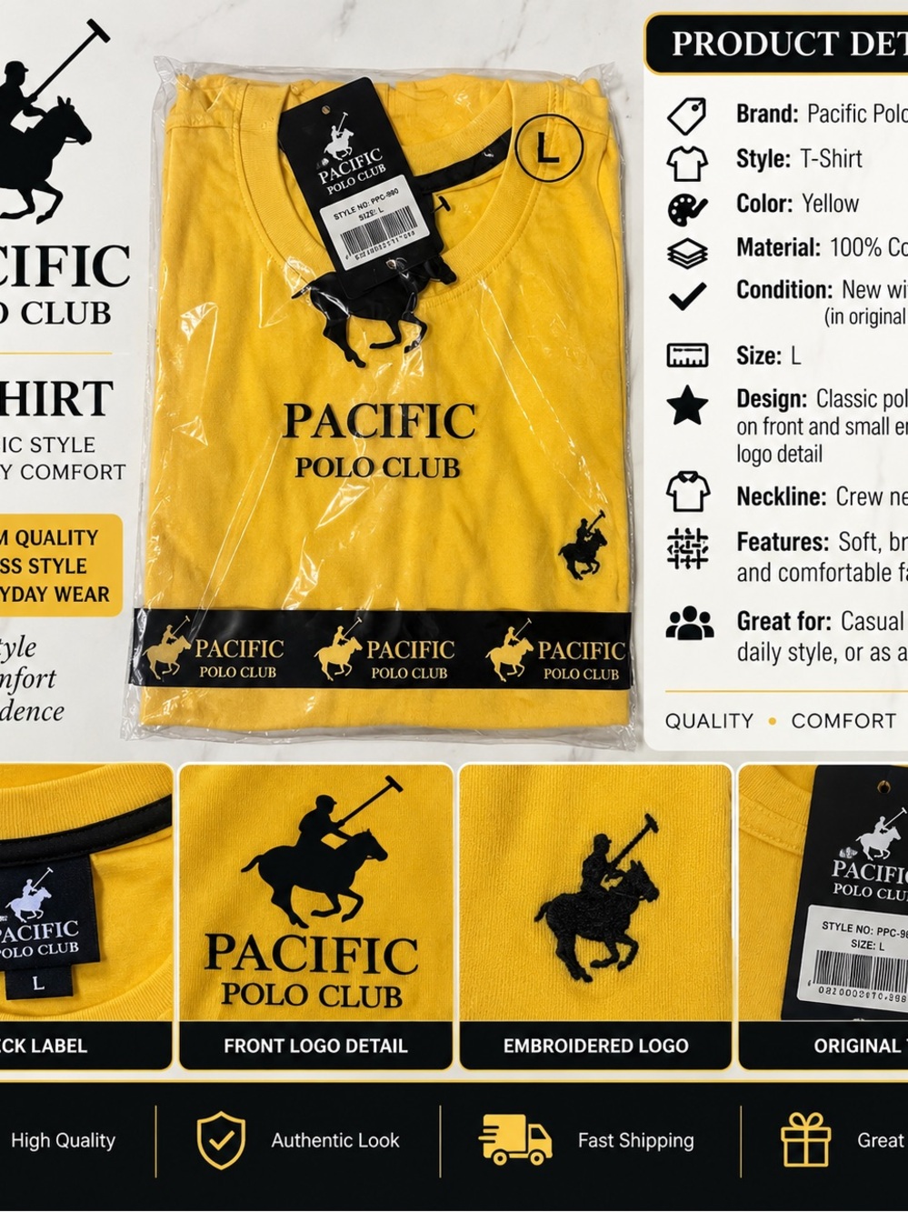 Men’s Crew Neck T‑Shirt — Yellow